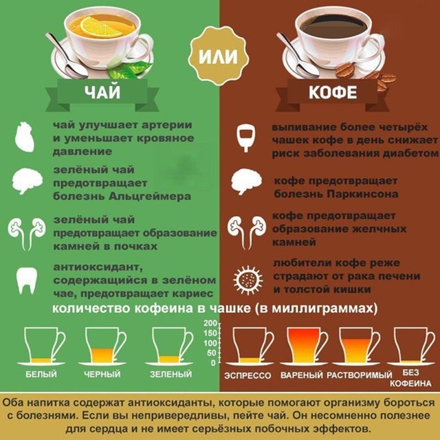 Сравнение содержания тонизирующего вещества в различных видах чая и кофе
