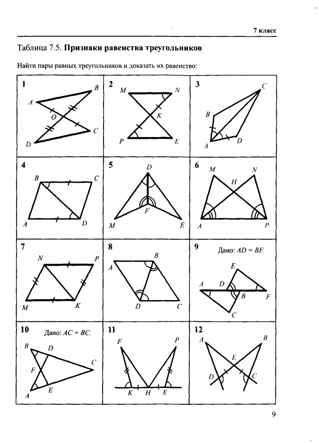 3 признаки равенства треугольников задачи. Задачи по 3 признаку равенства треугольников 7 класс. Геометрия 7 класс задачи на доказательство равенства треугольников. Признаки равенства треугольников по готовым чертежам 7 класс. Задания на равенство треугольников 7 класс.
